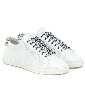 Saint Laurent Perforated Andy leather sneakers in white with leopard trim